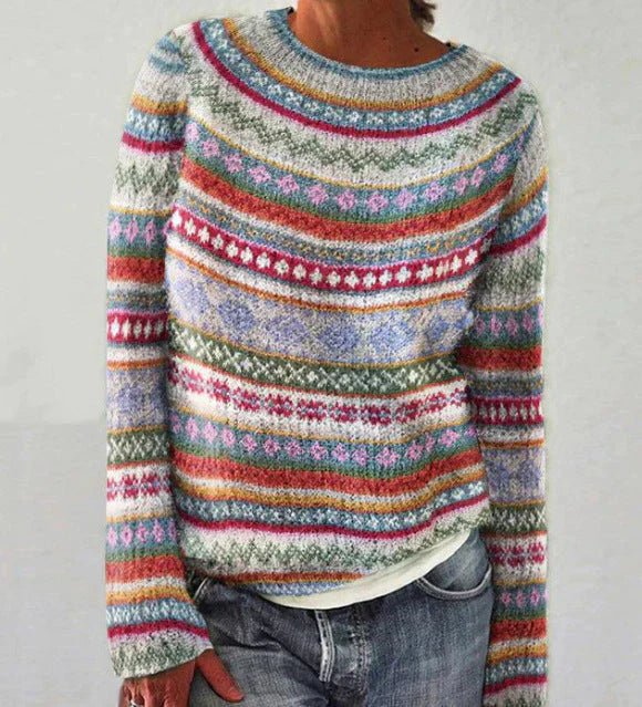 Classic Fair Isle Knit Sweater – Soft Winter Pullover in Earthy Tones-Grace Aura