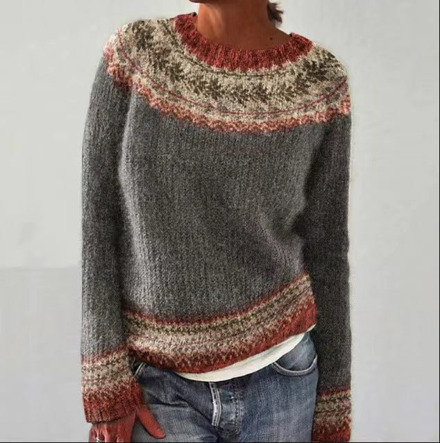 Classic Fair Isle Knit Sweater – Soft Winter Pullover in Earthy Tones-Grace Aura