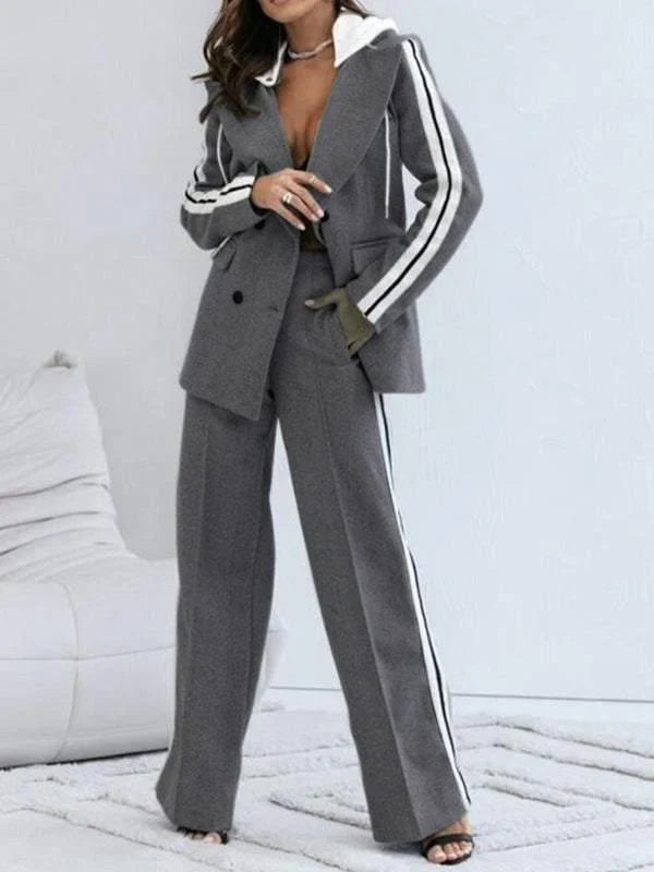 Co-Ord Set - Women's Blazer and Wide Leg Jogger Pants Two-Piece Set-Grace Aura