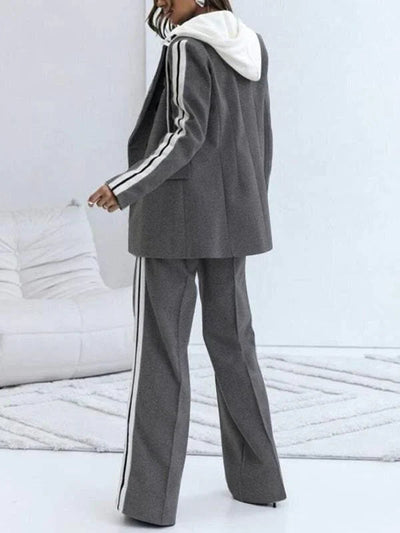 Co-Ord Set - Women's Blazer and Wide Leg Jogger Pants Two-Piece Set-Grace Aura