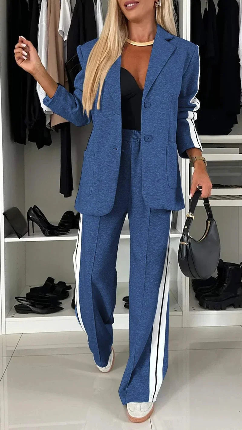 Co-Ord Set - Women's Blazer and Wide Leg Jogger Pants Two-Piece Set-Grace Aura