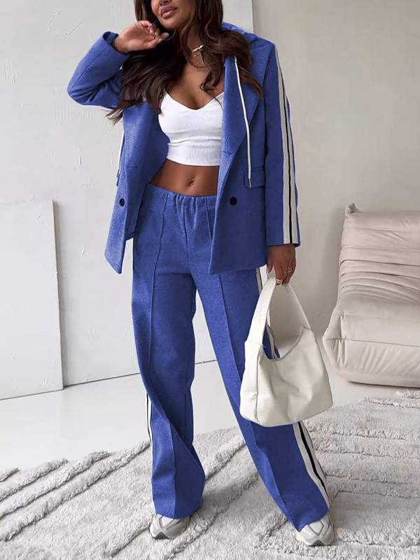 Co-Ord Set - Women's Blazer and Wide Leg Jogger Pants Two-Piece Set-Grace Aura