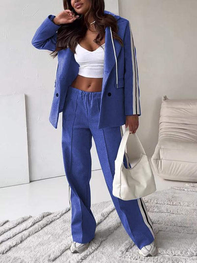 Co-Ord Set - Women's Blazer and Wide Leg Jogger Pants Two-Piece Set-Grace Aura