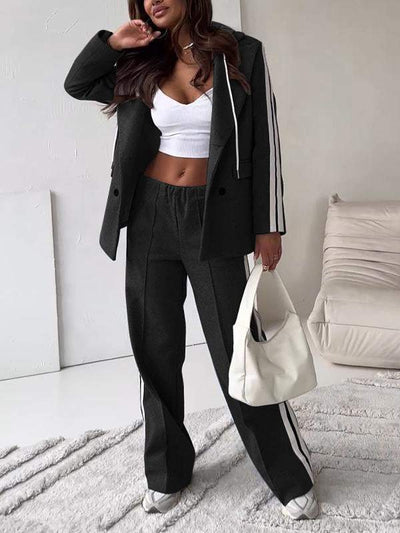 Co-Ord Set - Women's Blazer and Wide Leg Jogger Pants Two-Piece Set-Grace Aura