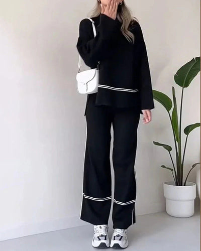 Co-Ord Set - Women's Oversized Sweater and Wide Leg Pants Two-Piece Set-Grace Aura