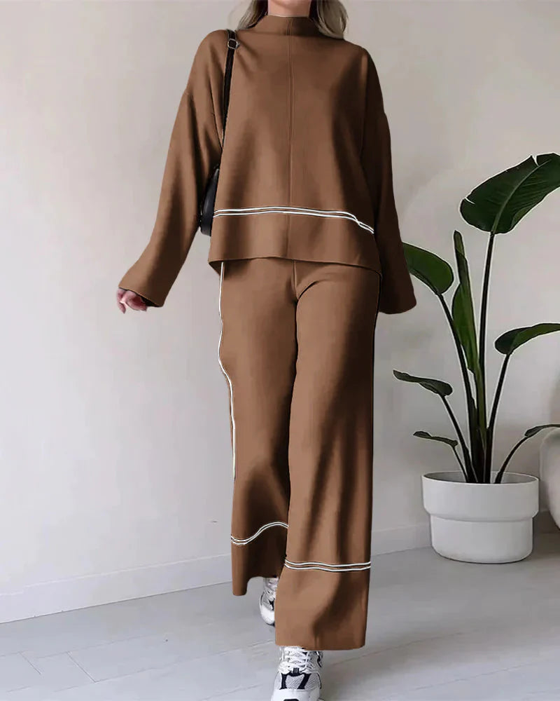 Co-Ord Set - Women's Oversized Sweater and Wide Leg Pants Two-Piece Set-Grace Aura