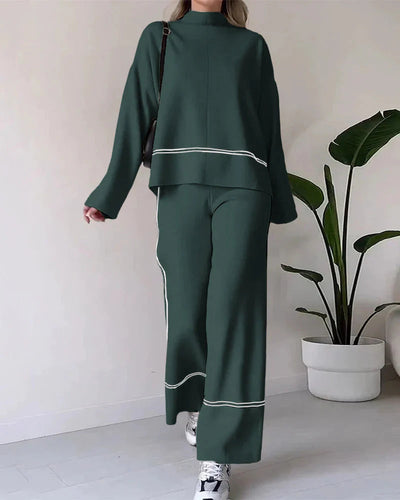 Co-Ord Set - Women's Oversized Sweater and Wide Leg Pants Two-Piece Set-Grace Aura