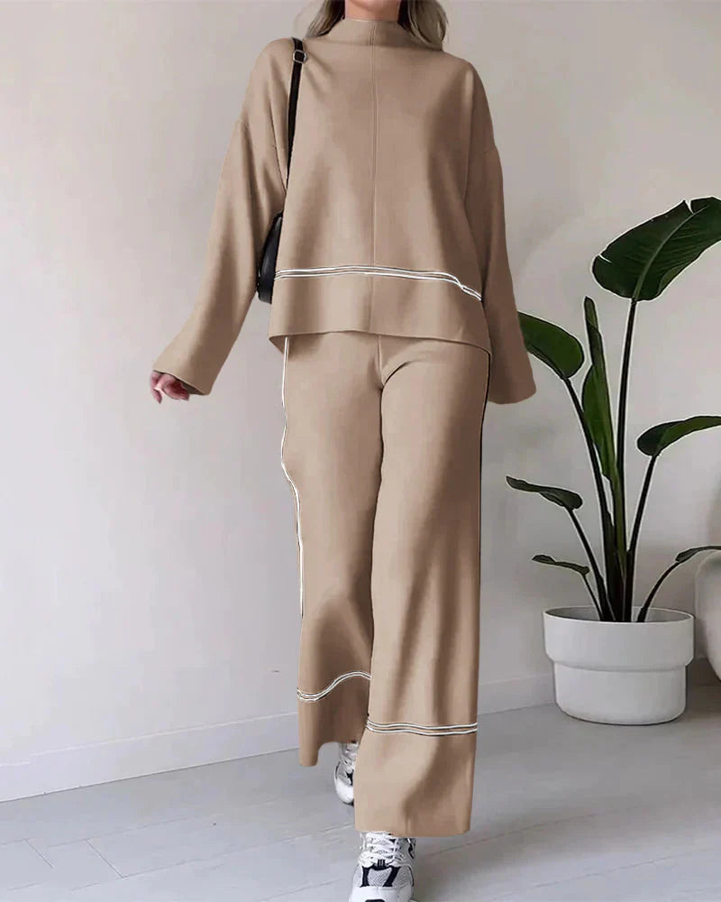 Co-Ord Set - Women's Oversized Sweater and Wide Leg Pants Two-Piece Set-Grace Aura