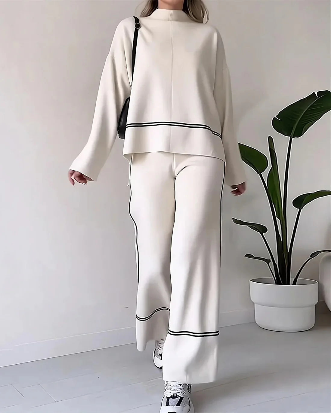 Co-Ord Set - Women's Oversized Sweater and Wide Leg Pants Two-Piece Set-Grace Aura