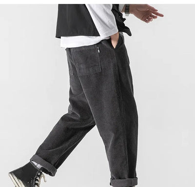 Corduroy Joggers - Men's Loose Fit Straight Leg Corduroy Trousers-Grace Aura