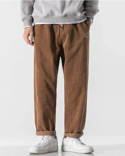 Corduroy Joggers - Men's Loose Fit Straight Leg Corduroy Trousers-Grace Aura