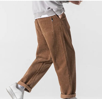 Corduroy Joggers - Men's Loose Fit Straight Leg Corduroy Trousers-Grace Aura