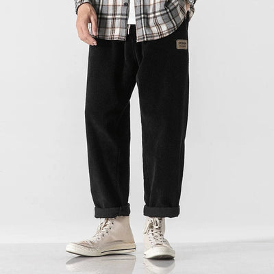 Corduroy Joggers - Men's Loose Fit Straight Leg Corduroy Trousers-Grace Aura