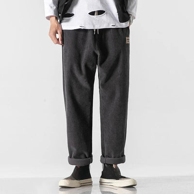 Corduroy Joggers - Men's Loose Fit Straight Leg Corduroy Trousers-Grace Aura