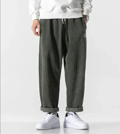 Corduroy Joggers - Men's Loose Fit Straight Leg Corduroy Trousers-Grace Aura