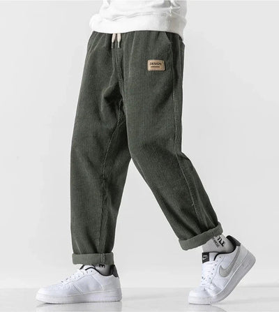 Corduroy Joggers - Men's Loose Fit Straight Leg Corduroy Trousers-Grace Aura