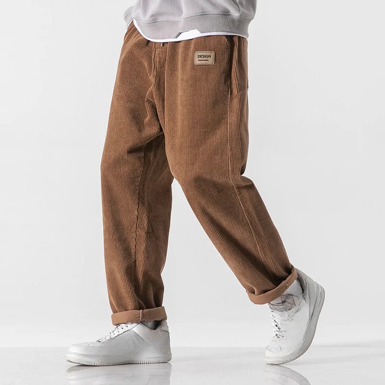 Corduroy Joggers - Men's Loose Fit Straight Leg Corduroy Trousers-Grace Aura