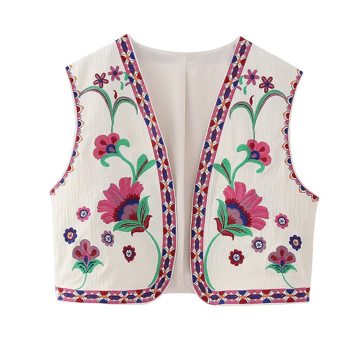 Cropped Vest | Embroidered | Open Front | Vintage Vest | Women's Clothing-Grace Aura