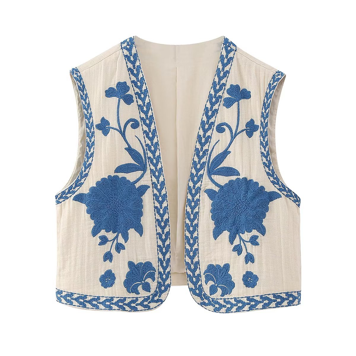 Cropped Vest | Embroidered | Open Front | Vintage Vest | Women's Clothing-Grace Aura