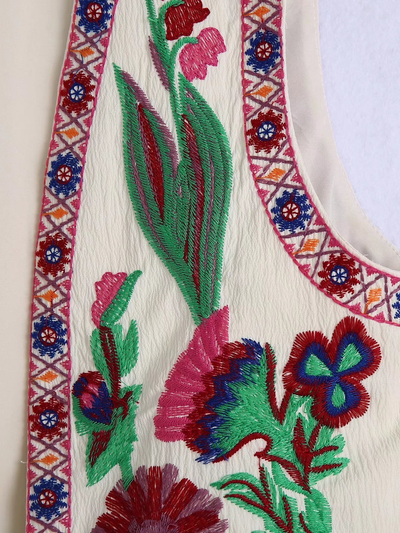 Cropped Vest | Embroidered | Open Front | Vintage Vest | Women's Clothing-Grace Aura