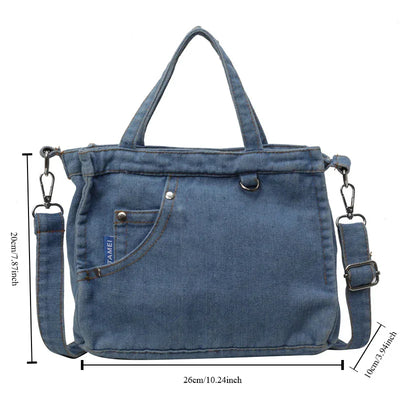 Denim Bag | Adjustable Strap | Zipper | Crossbody Bag | Tote Bag-Grace Aura