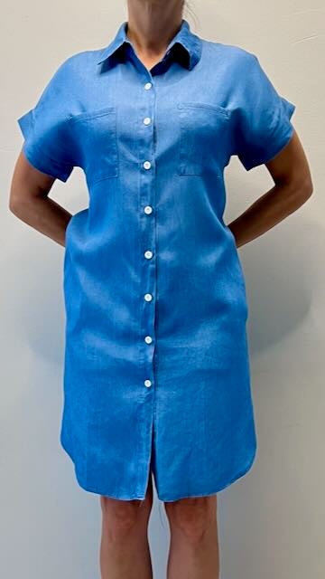 Denim Dress - Short Sleeve - Loose Fit - Shirt Dress - Button-Up Dress-Grace Aura