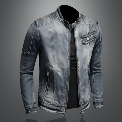 Denim Jacket - Washed - Zip-Up - Jean Jacket - Men's Jacket-Grace Aura