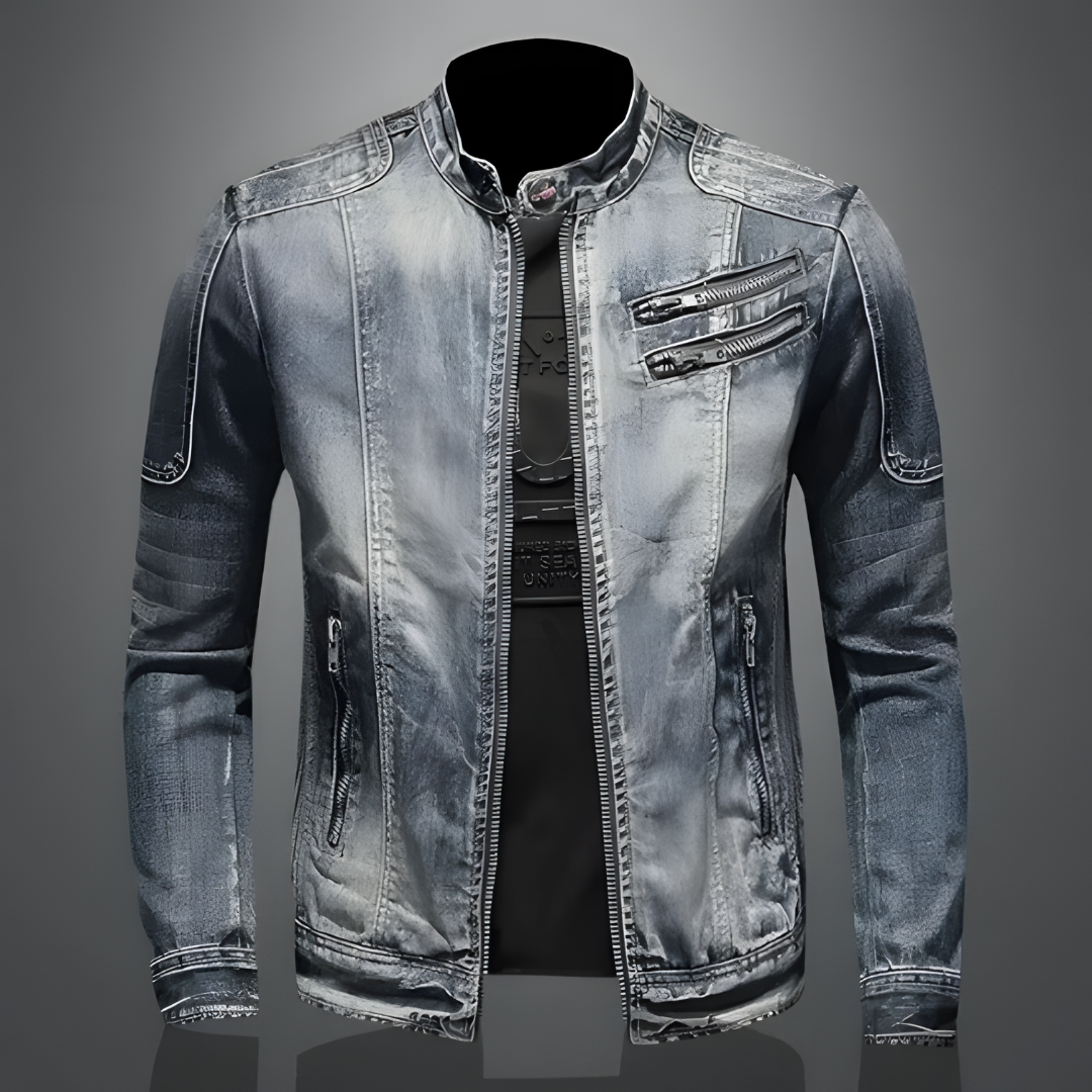 Denim Jacket - Washed - Zip-Up - Jean Jacket - Men's Jacket-Grace Aura