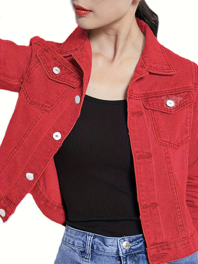 Denim Jacket - Women's Classic Button-Up Slim fit Jean Jacket -Grace Aura