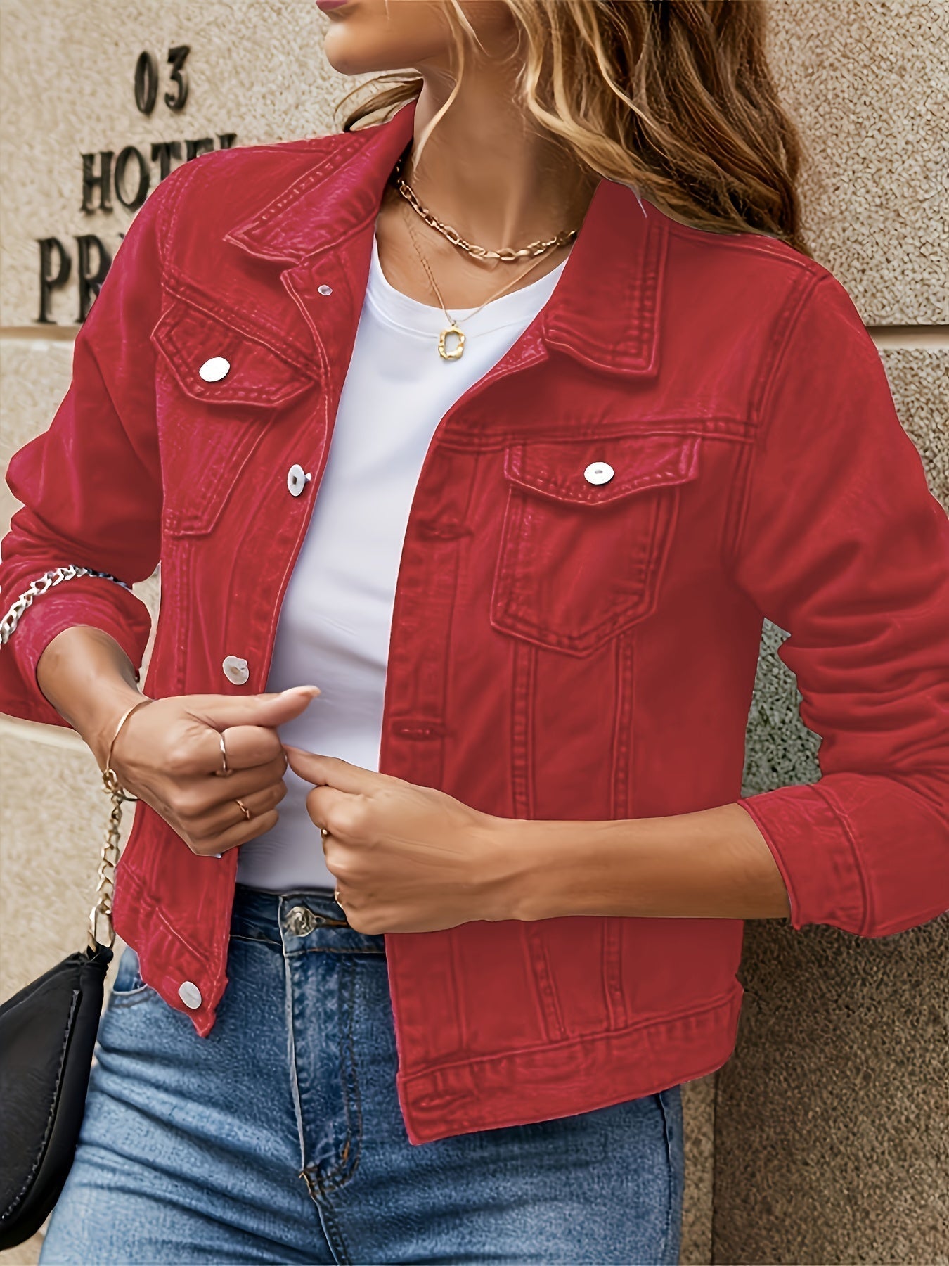 Denim Jacket - Women's Classic Button-Up Slim fit Jean Jacket -Grace Aura