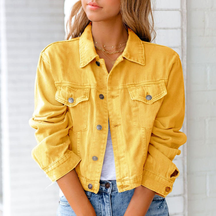 Denim Jacket - Women's Cropped Button-Up Jean Jacket-Grace Aura