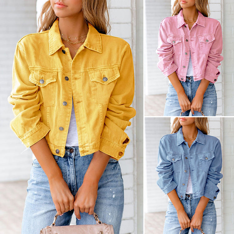 Denim Jacket - Women's Cropped Button-Up Jean Jacket-Grace Aura