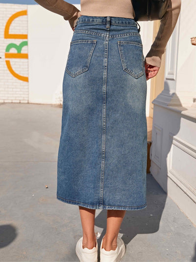 Denim Skirt | High Waisted | Slit | Pencil Skirt | Midi Skirt-Grace Aura