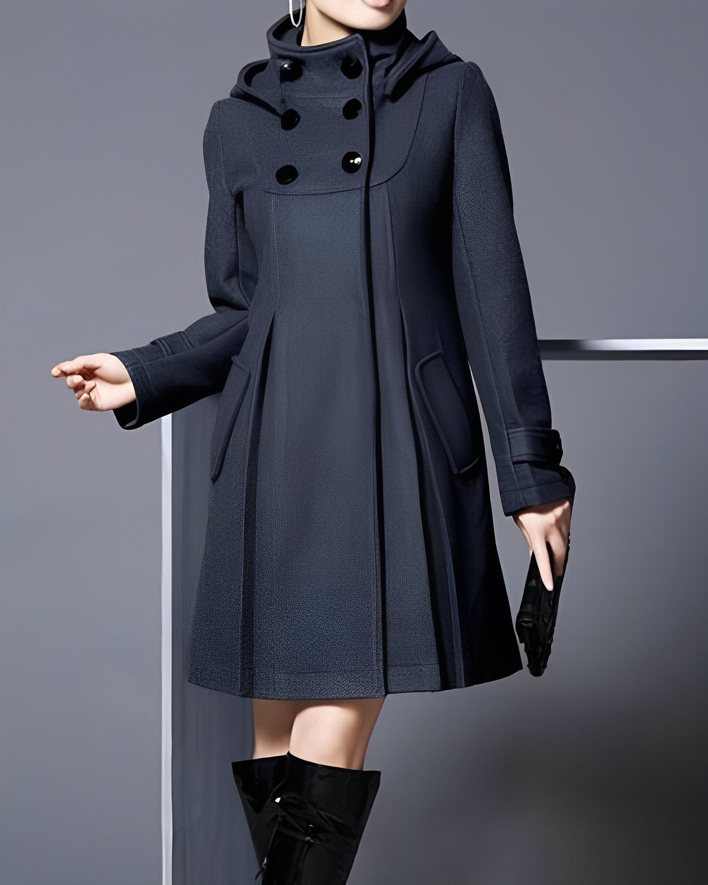 Dress Coat - Hooded - Mid Length - Trench Coat - Women's Jackets-Grace Aura