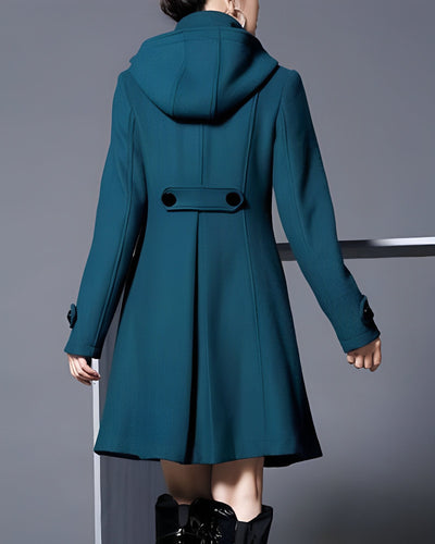 Dress Coat - Hooded - Mid Length - Trench Coat - Women's Jackets-Grace Aura