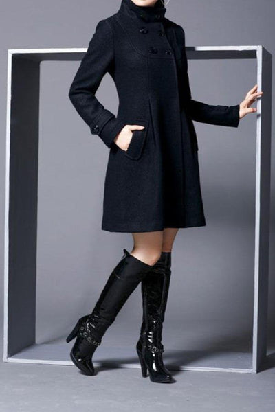 Dress Coat - Hooded - Mid Length - Trench Coat - Women's Jackets-Grace Aura