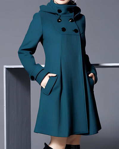 Dress Coat - Hooded - Mid Length - Trench Coat - Women's Jackets-Grace Aura