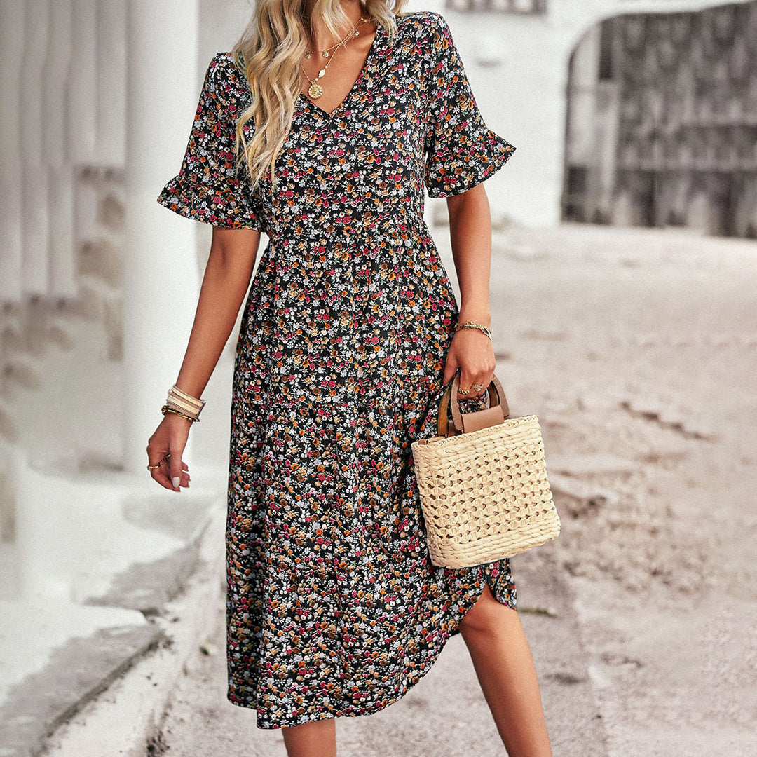 EMERY - Floral print midi dress-Grace Aura