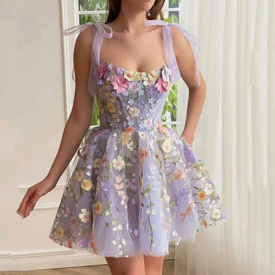 Fairy Dress - Sleeveless - Tie Straps - Floral Dress - Summer Dress-Grace Aura