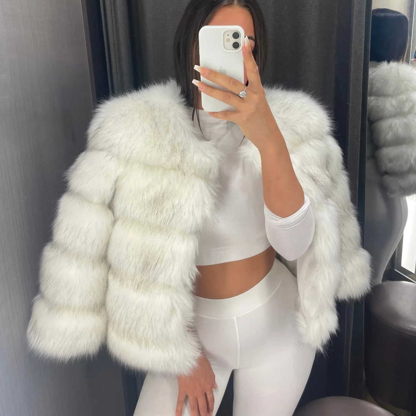 Fake Fur Jacket | Warm | Short | Fluffy Jacket | Faux Fur Coat Women-Grace Aura