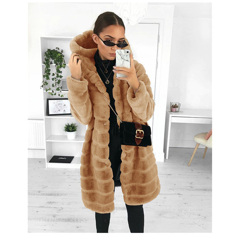 Faux Fur Coat | Hooded | Mid Length | Faux Fluffy Coat | Women's Winter Jacket -Grace Aura