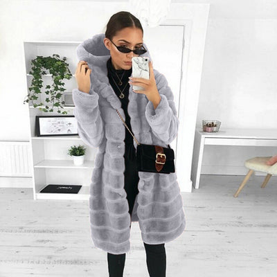 Faux Fur Coat | Hooded | Mid Length | Faux Fluffy Coat | Women's Winter Jacket -Grace Aura