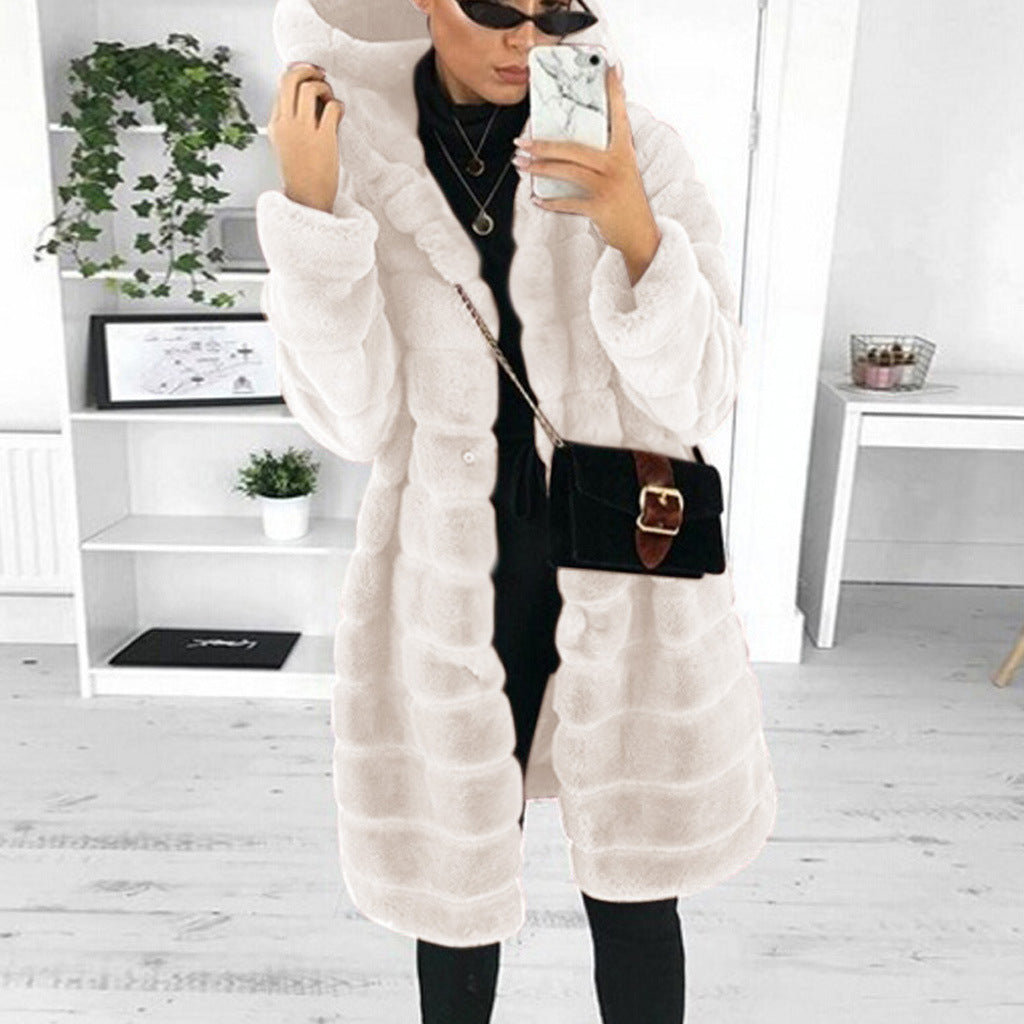 Faux Fur Coat | Hooded | Mid Length | Faux Fluffy Coat | Women's Winter Jacket -Grace Aura