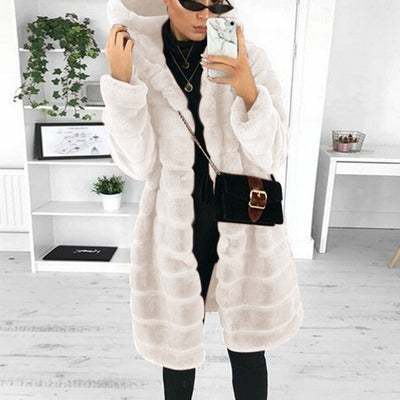 Faux Fur Coat | Hooded | Mid Length | Faux Fluffy Coat | Women's Winter Jacket -Grace Aura