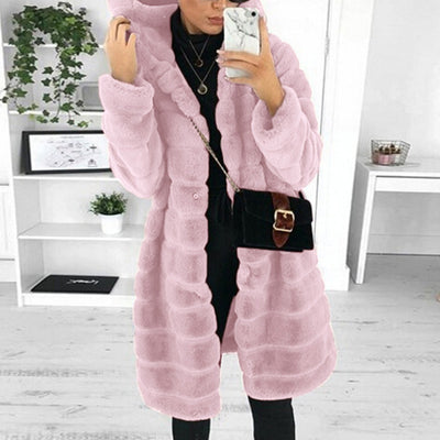 Faux Fur Coat | Hooded | Mid Length | Faux Fluffy Coat | Women's Winter Jacket -Grace Aura