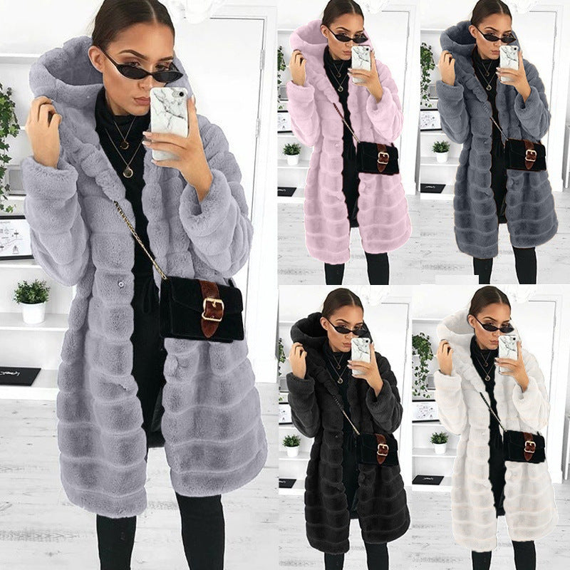 Faux Fur Coat | Hooded | Mid Length | Faux Fluffy Coat | Women's Winter Jacket -Grace Aura