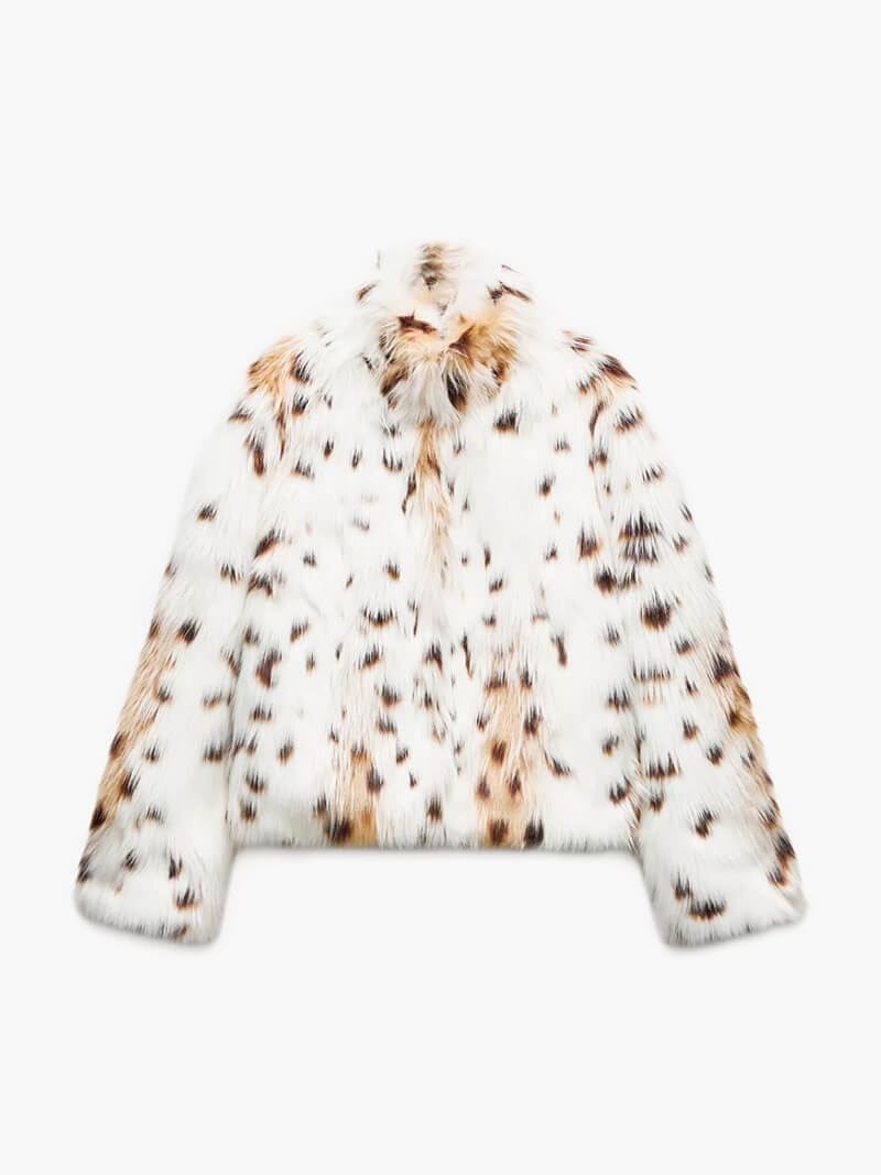 Faux Fur Jacket - Leopard - Short - Fluffy Jacket - Women's Winter Jacket-Grace Aura