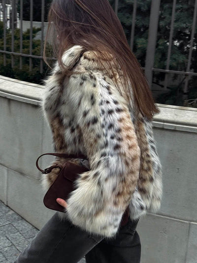 Faux Fur Jacket - Leopard - Short - Fluffy Jacket - Women's Winter Jacket-Grace Aura