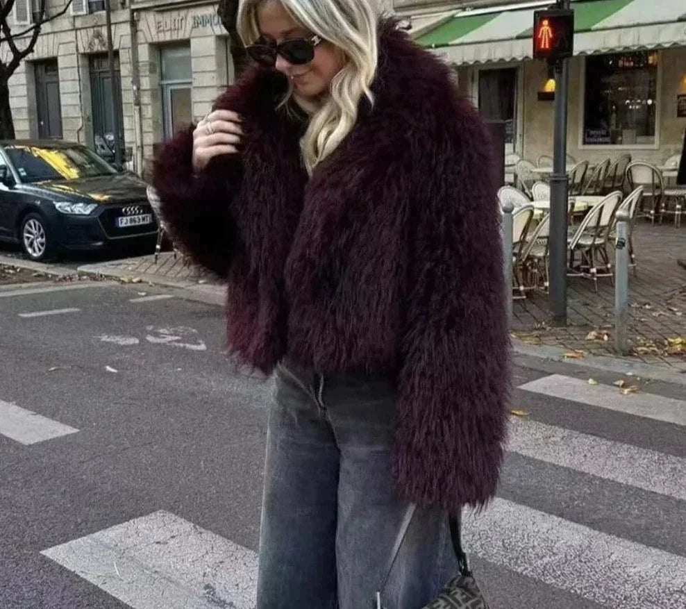 Faux Fur Jacket - Short - Fluffy - Coat with Fake Fur - Women's Fur Jackets-Grace Aura