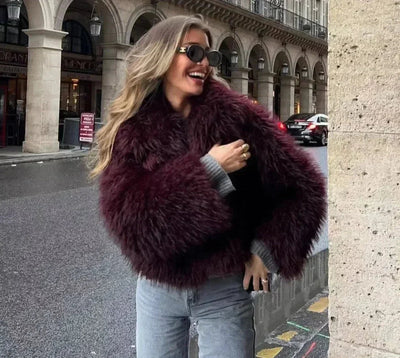 Faux Fur Jacket - Short - Fluffy - Coat with Fake Fur - Women's Fur Jackets-Grace Aura